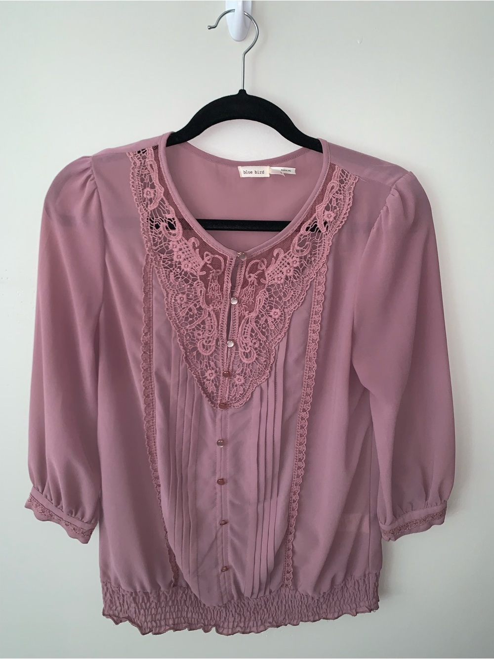 Blue Bird Lace-Trim Blouse - Dusty Mauve